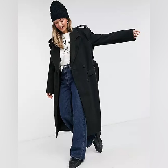 ASOS Design luxe belted coat in black sz 6 US - Picture 8 of 11